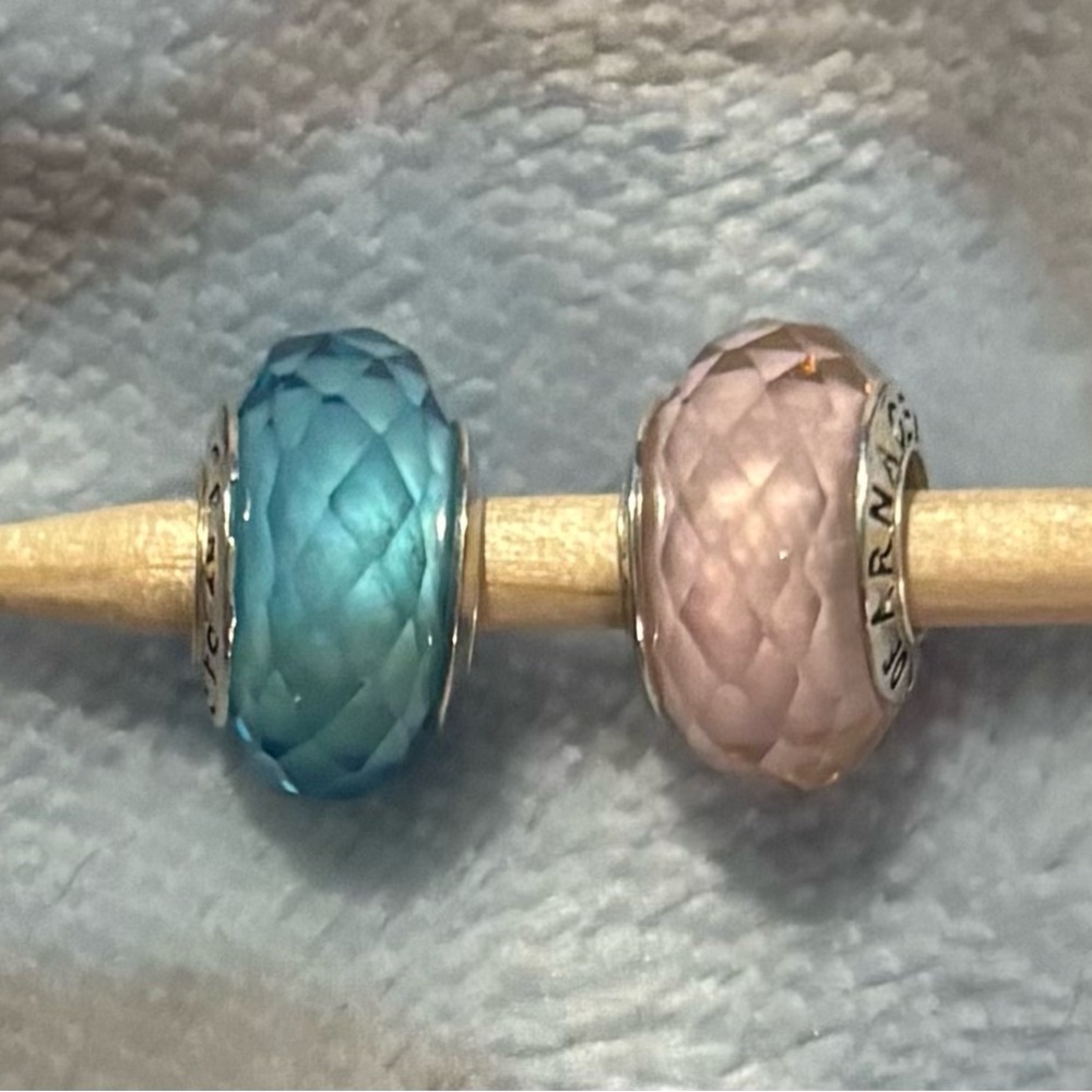 Murano Glass Blue and Pink Charm Bracelet Beads